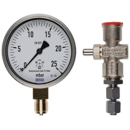 Zeige Details für Manometer 0 bis 25 mbar am DMV angebaut mit GW..A6/1 zusätzlich Bild von Manometer 0 bis 25 mbar am DMV angebaut mit GW..A6/1 zusätzlich