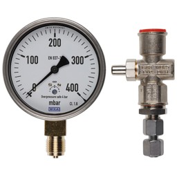 Zeige Details für Manometer 0 bis 400 mbar am DMV angebaut mit GW..A6/1 zusätzlich Bild von Manometer 0 bis 400 mbar am DMV angebaut mit GW..A6/1 zusätzlich