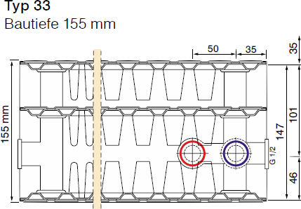 Anschlussmaße Planheizkörper Universal Typ 33