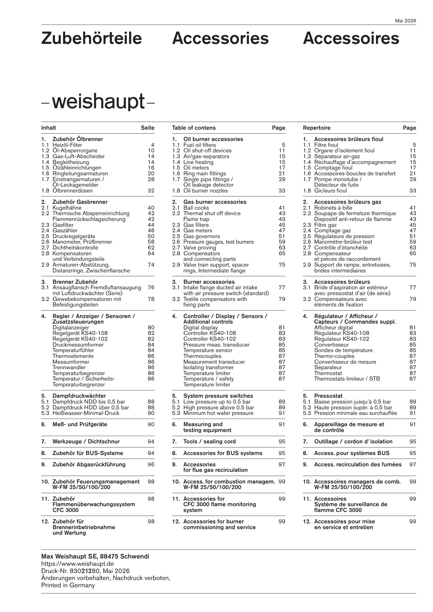 Explosionszeichnung Weishaupt Ersatzteilliste 83021280 – PDF-Seite 1