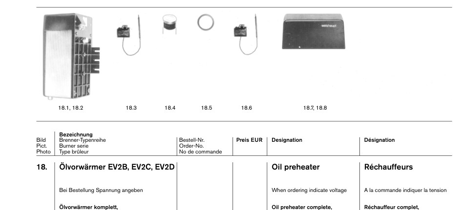Ölvorwärmer EV2B, EV2C, EV2D Oil preheater Réchauffeurs