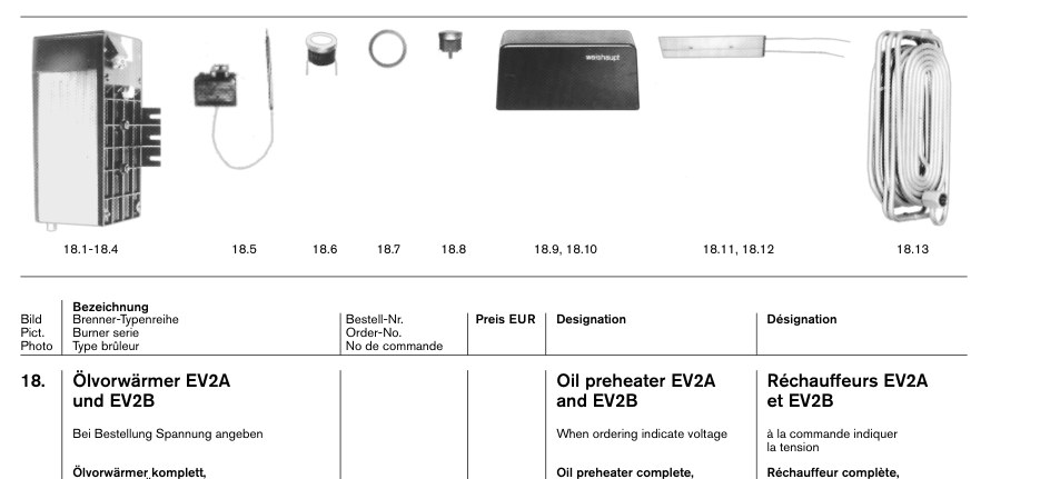 Ölvorwärmer EV2A Oil preheater EV2A Réchauffeurs EV2A