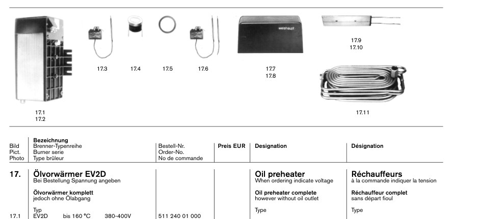 Ölvorwärmer EV2D Oil preheater Réchauffeurs
