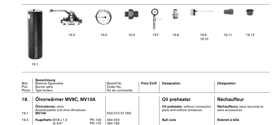 Ölvorwärmer MV9C, MV10A Oil preheater Réchauffeur