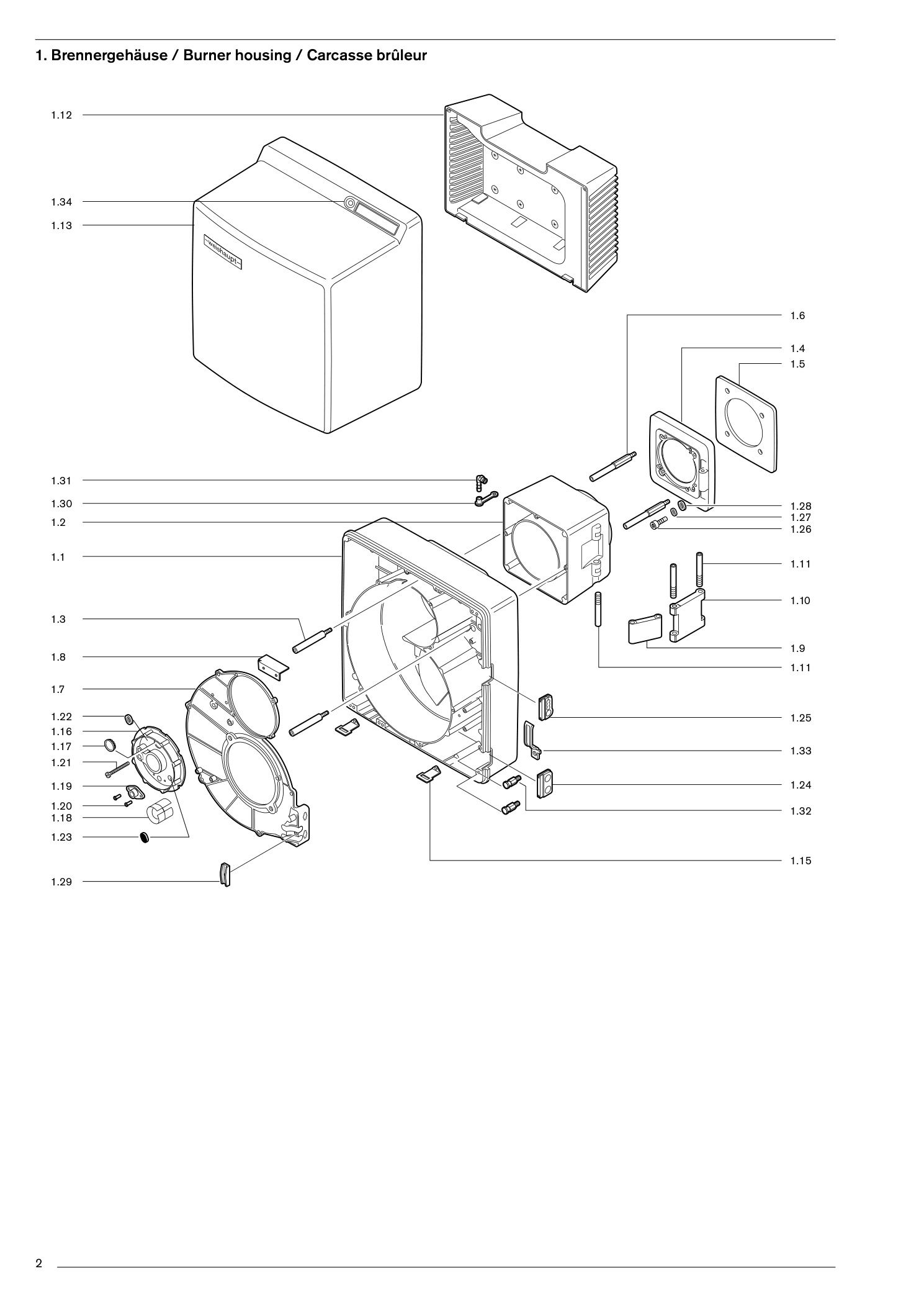 Explosionszeichnung Weishaupt Brenner WL40 – PDF-Seite 2