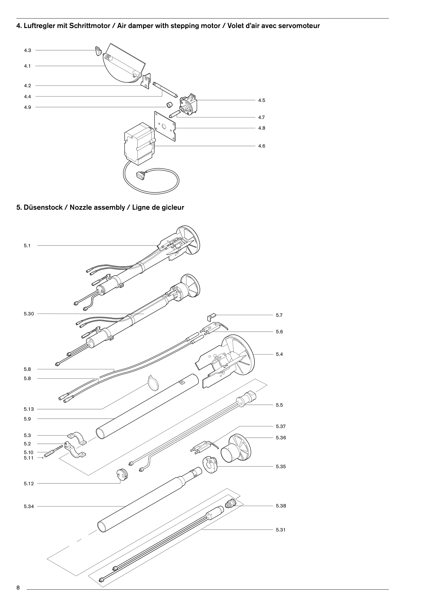 Explosionszeichnung Weishaupt Brenner WL40 – PDF-Seite 8