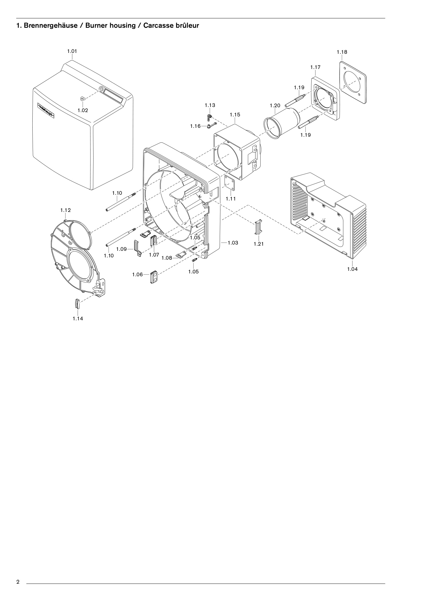 Explosionszeichnung Weishaupt Brenner WG40.../1-A ZM-LN – PDF-Seite 2