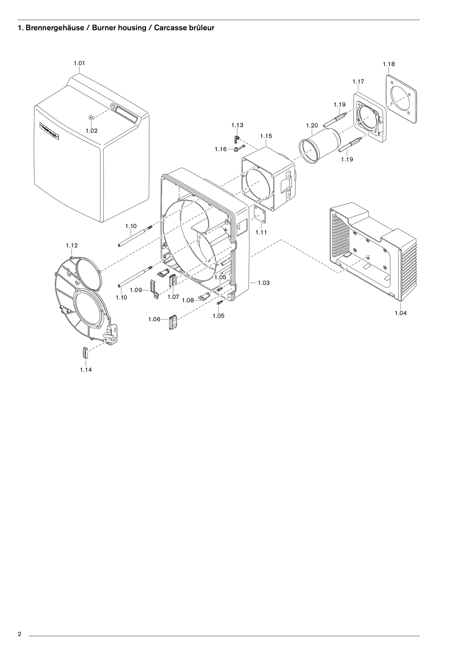 Explosionszeichnung Weishaupt Brenner WG30.../1-C ZM-LN – PDF-Seite 2
