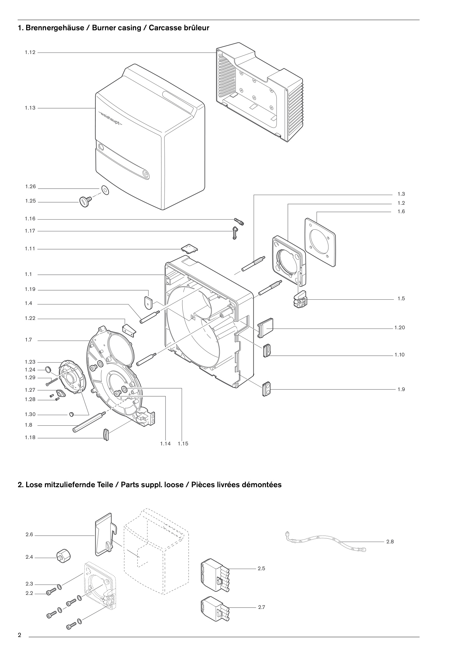 Lose mitzuliefernde Teile