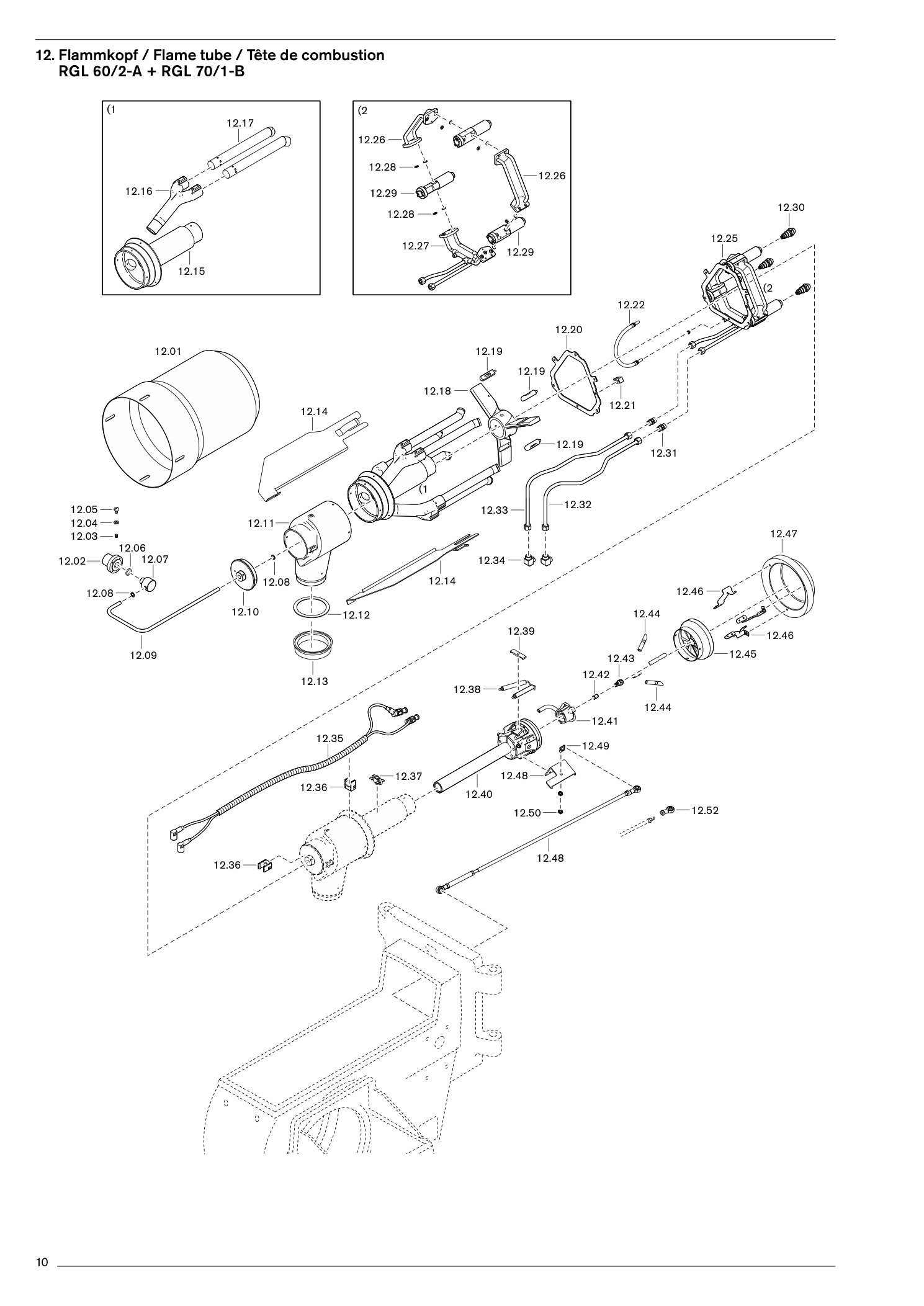 Explosionszeichnung Weishaupt Brenner RGL 60 + 70 Ausf. 3LN multiflam® – PDF-Seite 10