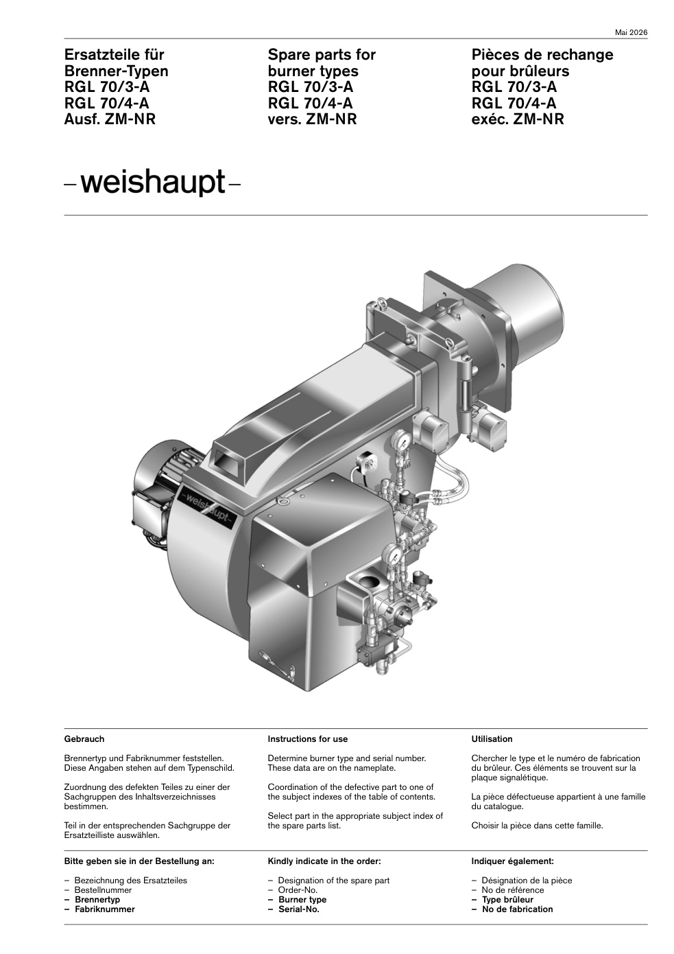 Weishaupt Brenner RGL 70/3-A RGL 70/4-A Ausf. ZM-NR