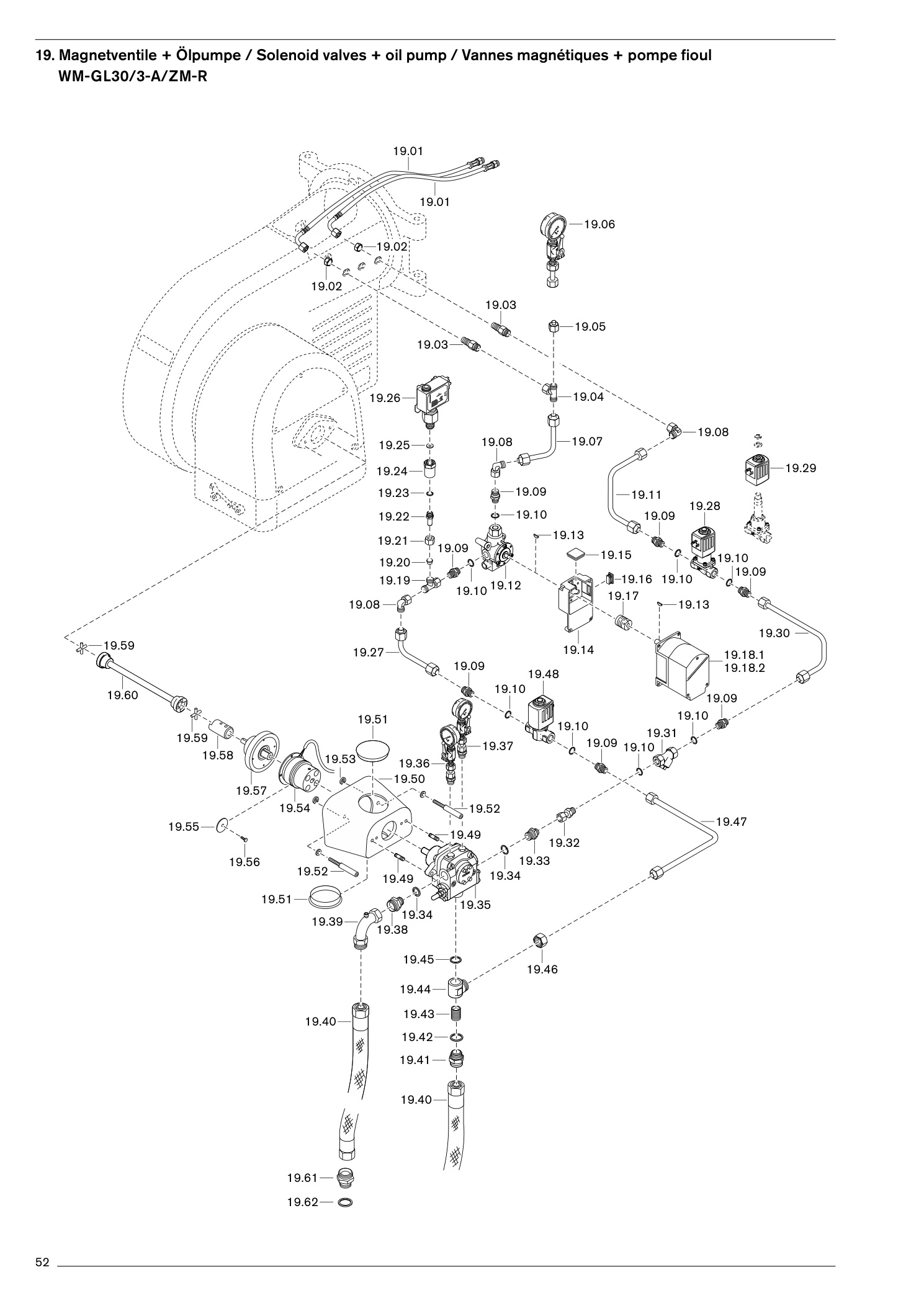 Explosionszeichnung Weishaupt Brenner WM-GL30 Ausf. ZM-T und ZM-R – PDF-Seite 52