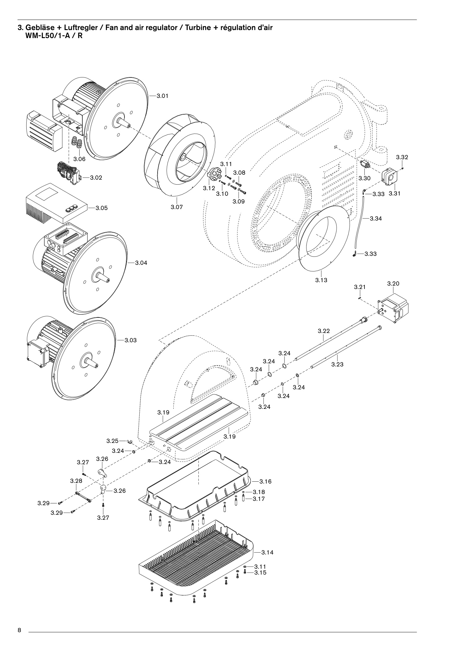 Gebläse + Luftregler / Fan and air regulator / Turbine +