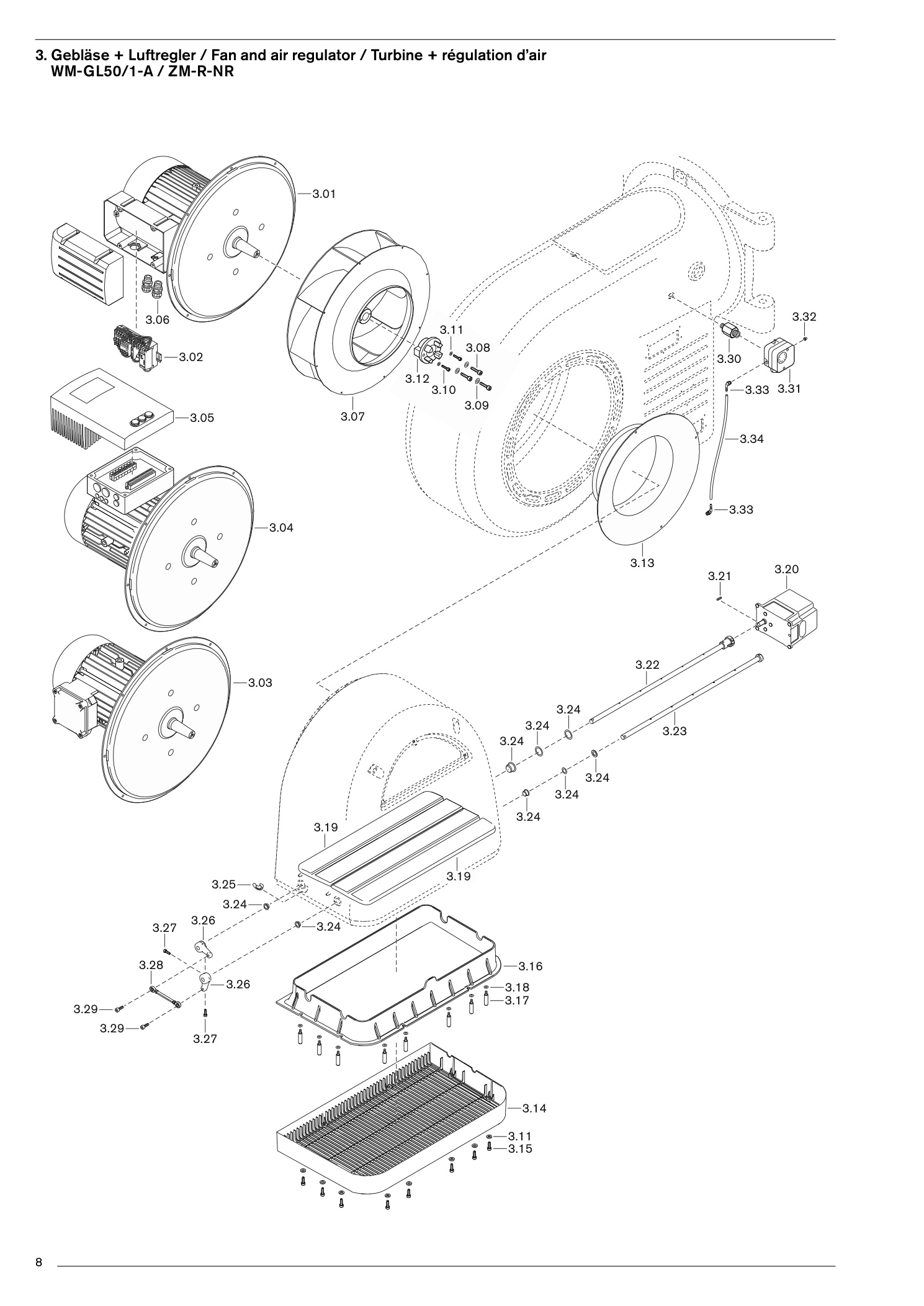 Gebläse + Luftregler / Fan and air regulator / Turbine +