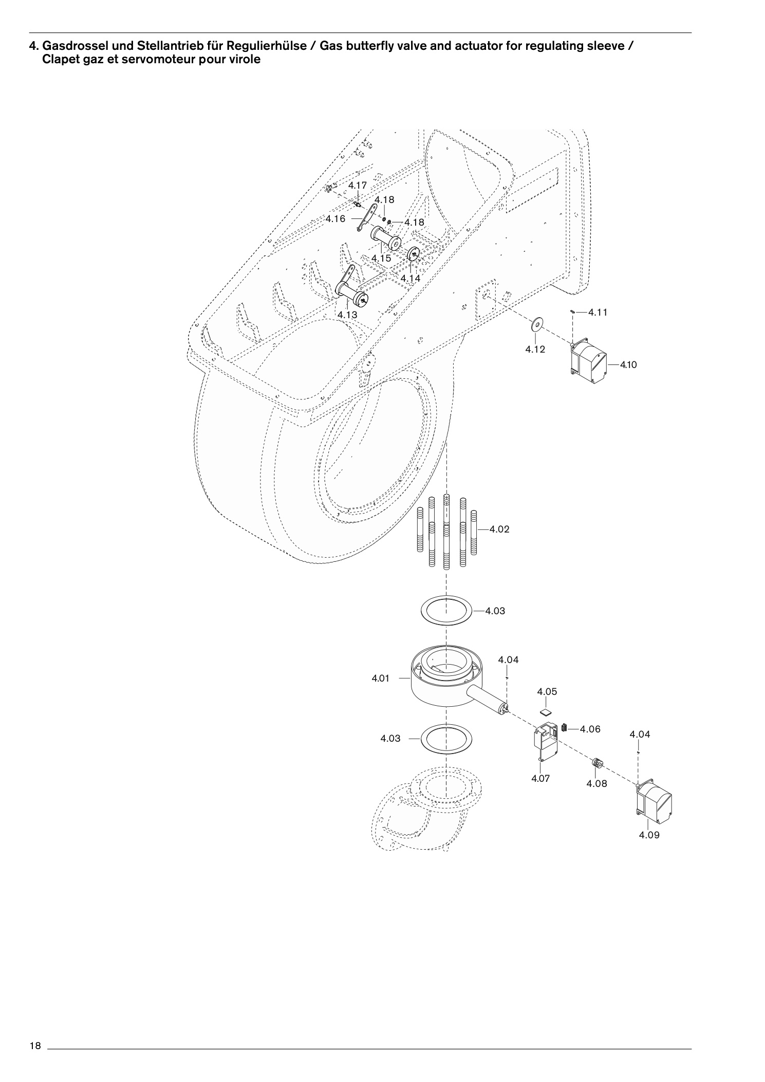 Gasdrossel und Stellantrieb für Regulierhülse / Gas butterfly valve and actuator for regulating sleeve /