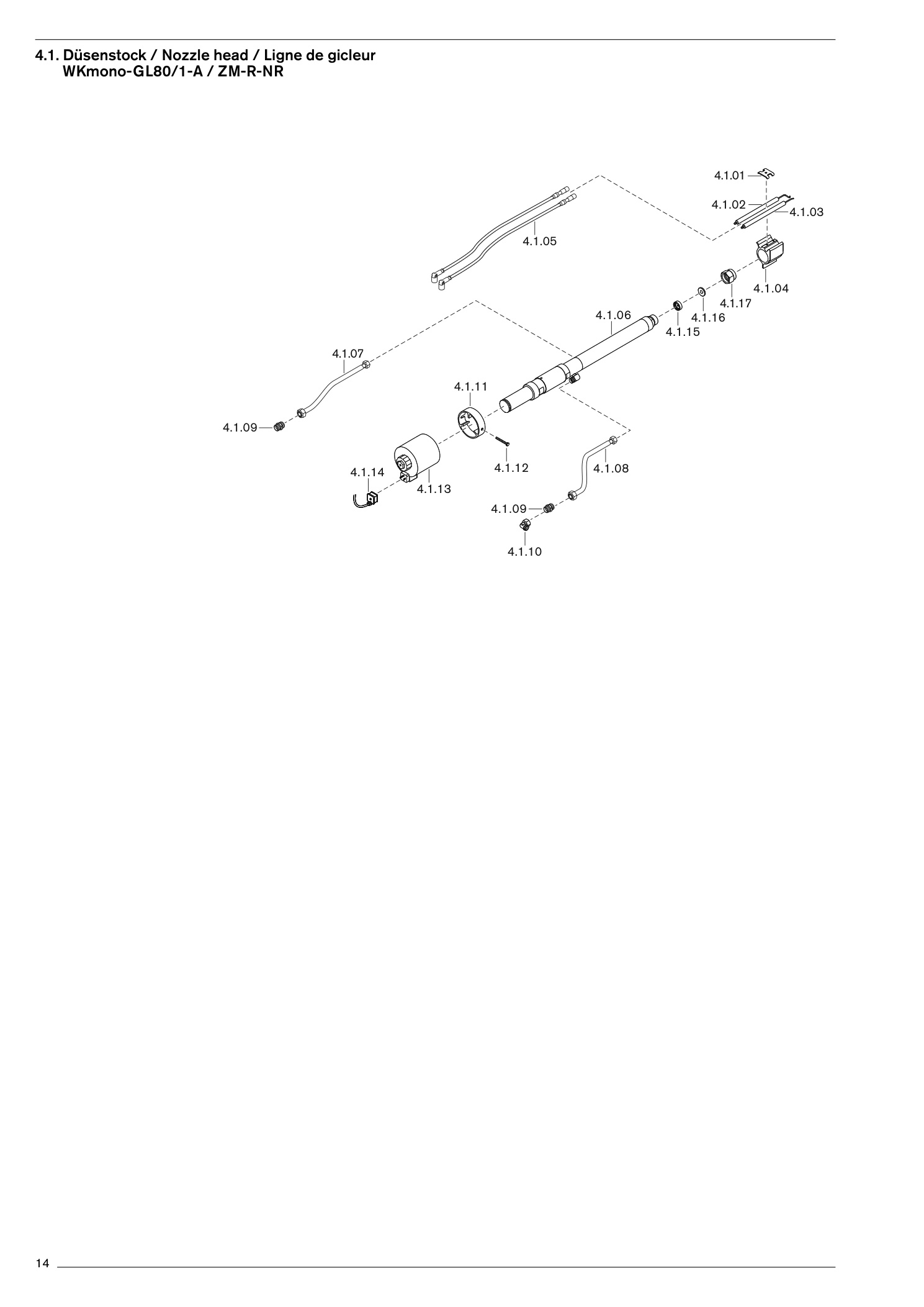 Explosionszeichnung Weishaupt Brenner WKmono-GL80 Ausf. ZM-R-NR – PDF-Seite 14