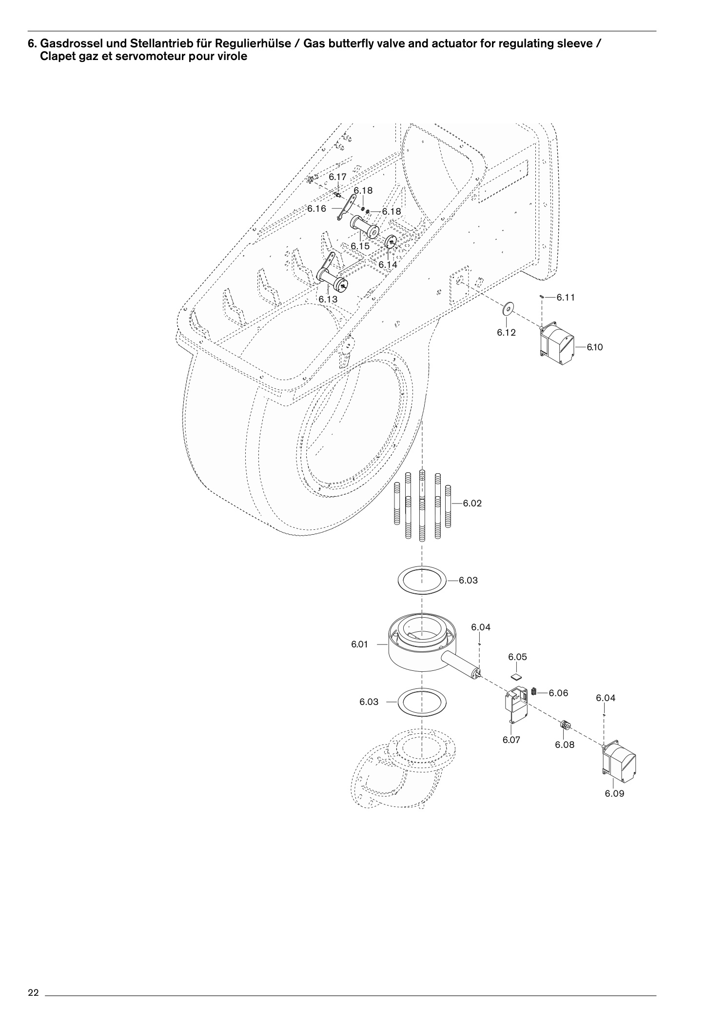 Gasdrossel und Stellantrieb für Regulierhülse / Gas butterfly valve and actuator for regulating sleeve /