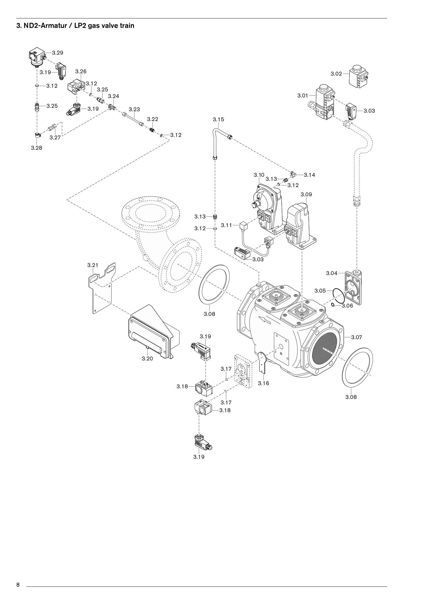 Explosionszeichnung Weishaupt WK80 Gasarmatur für Hoch- und Nieder- druck-Gasversorgung – PDF-Seite 8
