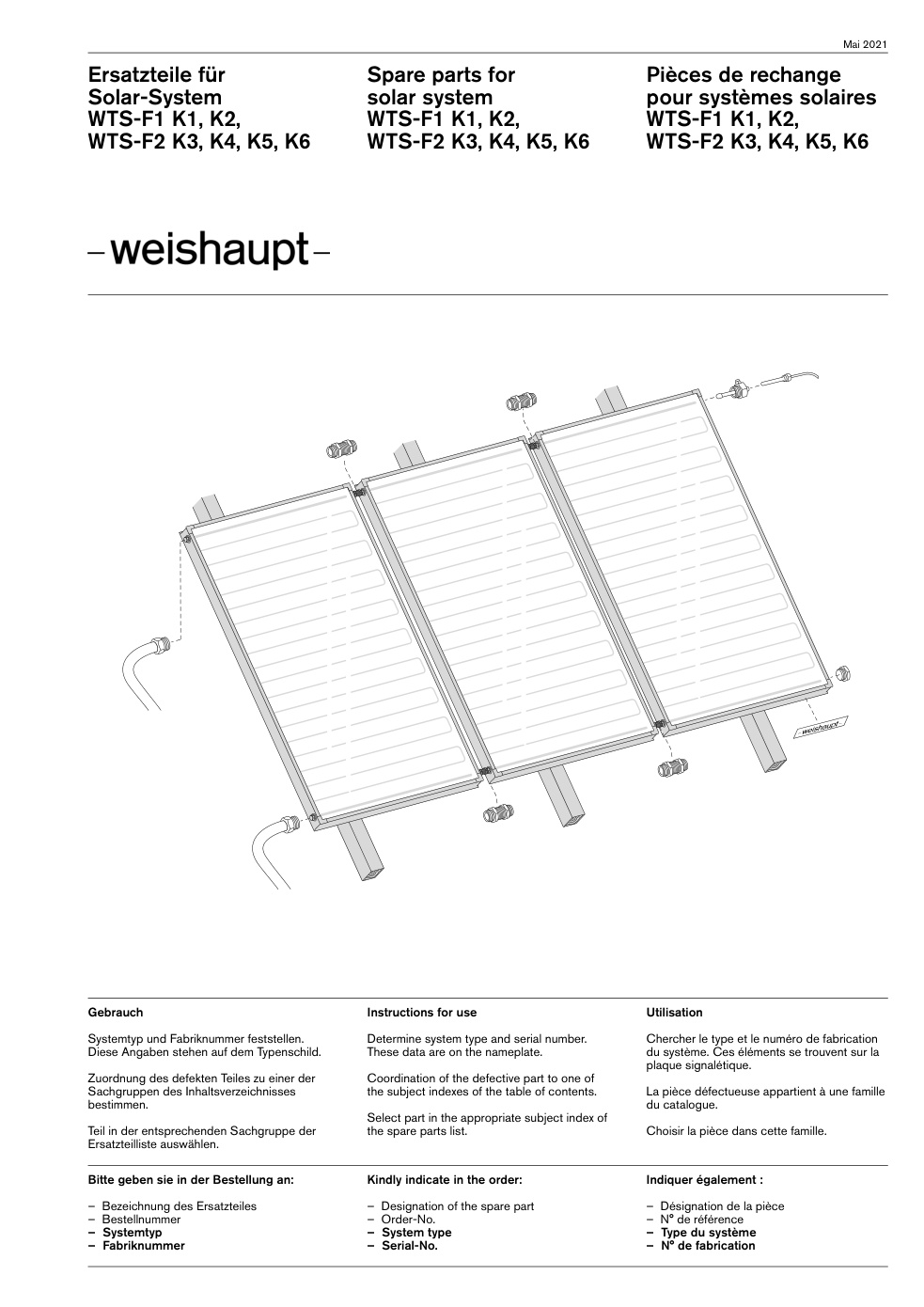 Weishaupt Solar-System WTS-F1 K1, K2, WTS-F2 K3, K4, K5, K6