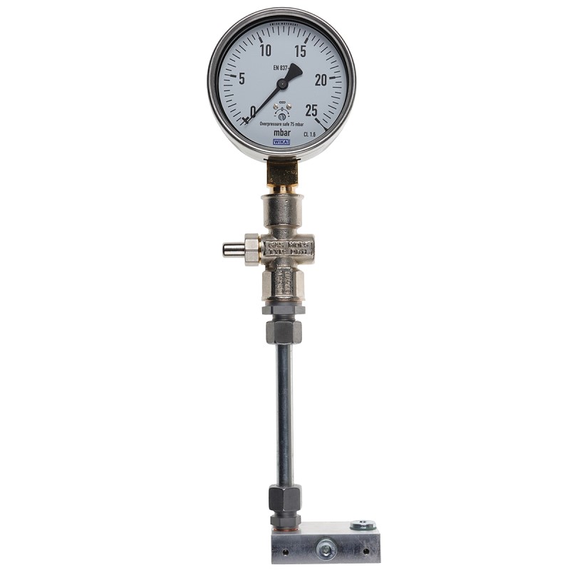 Bild von Manometer 0-25 mbar W-MF mit Druckknopfhahn A G 1/4 mit Adapter-Set