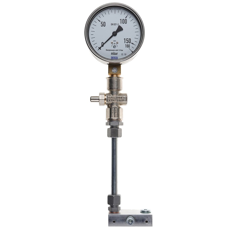 Bild von Manometer 0-160 mbar W-MF mit Druckknopfhahn A G 1/4 mit Adapter-Set