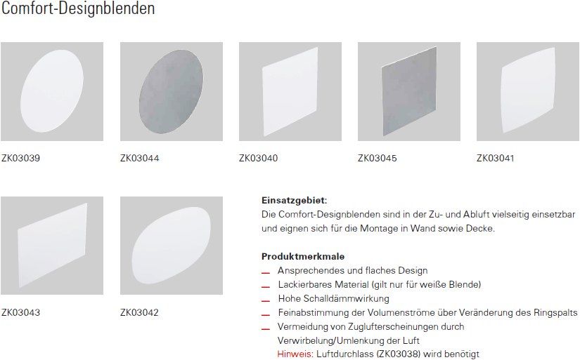 Comfort-Designblenden Übersicht