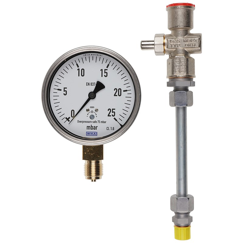 Manometer 0-25 mbar mit Druckknopfhahn Ausführung A G1/4