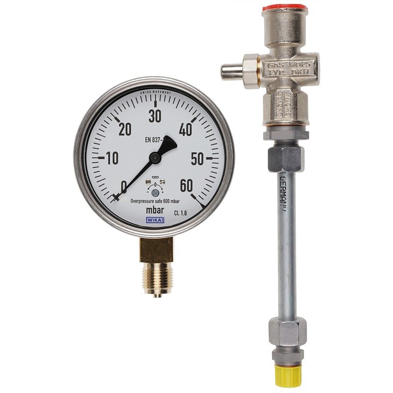 Bild von Manometer 0-60 mbar mit Druckknopfhahn Ausführung A G1/4