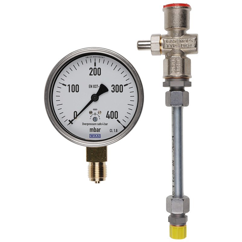 Bild von Manometer 0-400 mbar mit Druckknopfhahn Ausführung A G1/4