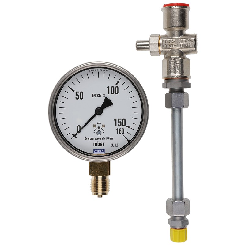 Bild von Manometer 0-160 mbar mit Druckknopfhahn Ausführung A G1/4