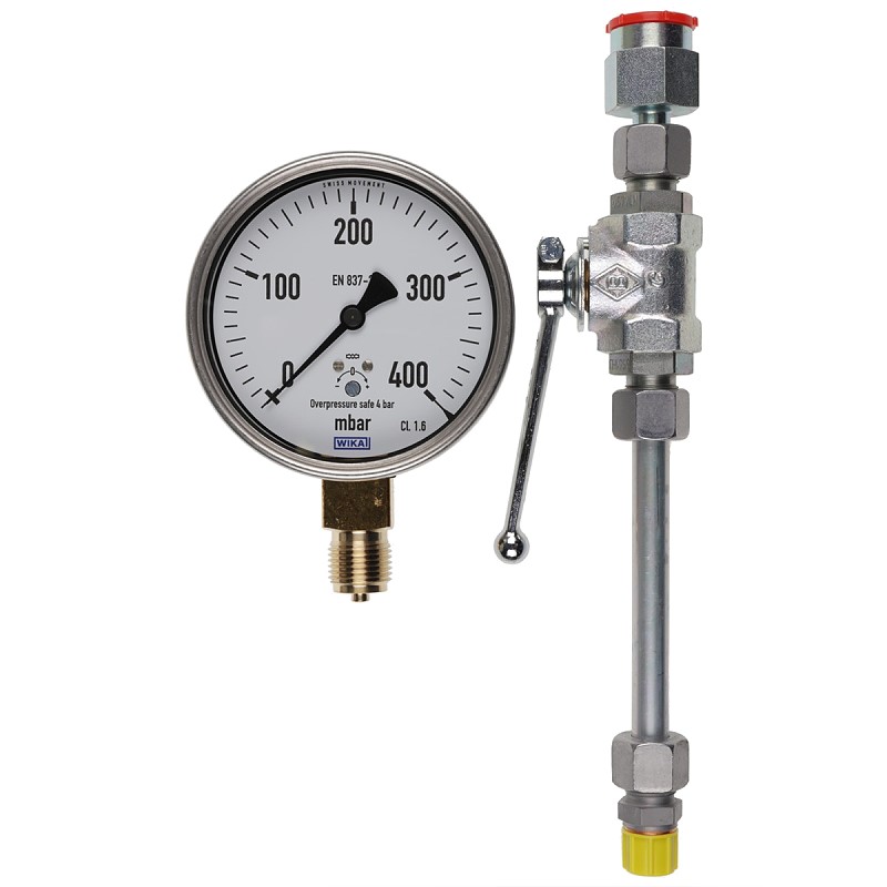 Bild von Manometer 0 bis 400 mbar mit Kugelhahn Ausf. A G 1/4