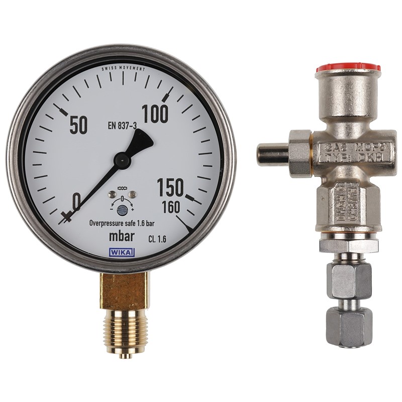 Bild von Manometer 0 bis 160 mbar am DMV angebaut mit GW..A6/1 zusätzlich