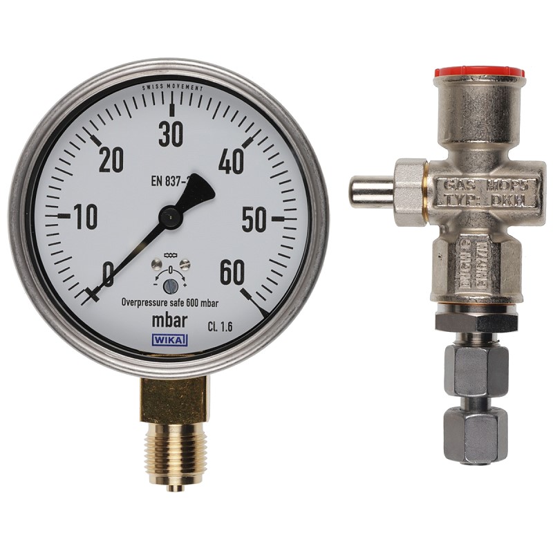 Bild von Manometer 0 bis 60 mbar am DMV angebaut mit GW..A6/1 zusätzlich