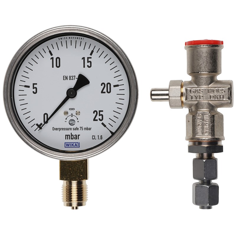 Bild von Manometer 0 bis 25 mbar am DMV angebaut mit GW..A6/1 zusätzlich