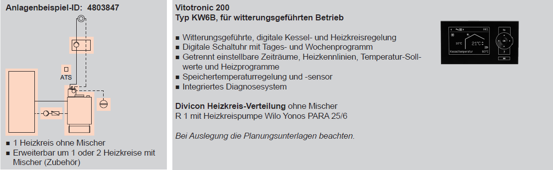 Heizungsanlage für einen Heizkreis ohne Mischer mit Vitoladens 300-C und nebengestelltem Speicher