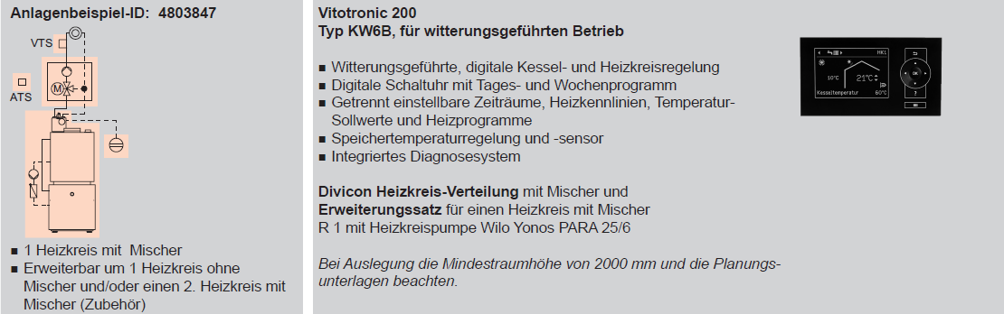 Heizungsanlage für einen Heizkreis mit Mischer mit Vitoladens 300-C und untergestelltem Speicher