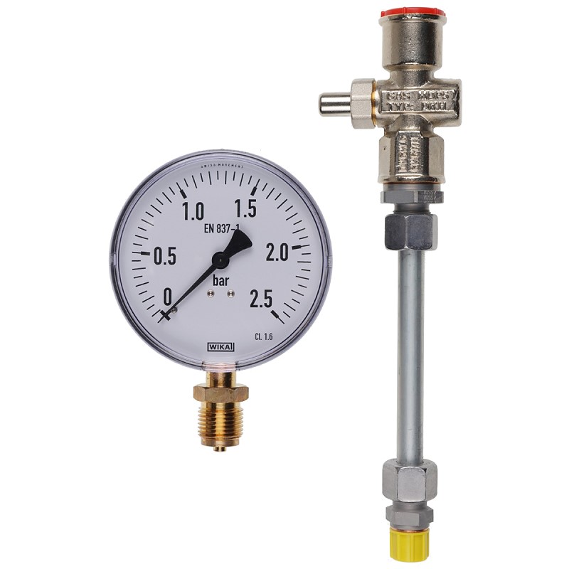 Bild von Manometer 0-2,5 bar mit Druckknopfhahn Ausführung A G1/4