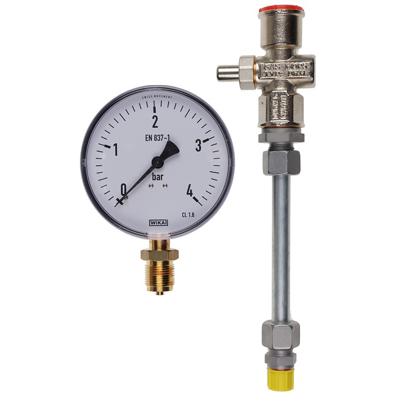 Bild von Manometer 0-4 bar mit Druckknopfhahn Ausführung A G1/4