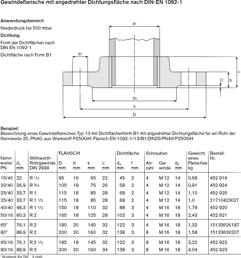 Gewindeflansch - Adapter Flanschplatte mit 11/2 Gewinde 150mm Lochkreis