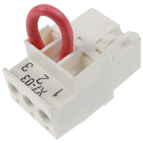 Bild von Stecker X7-03 mit Schaltlitze fest angeschlossen an Klemme 2 und 3