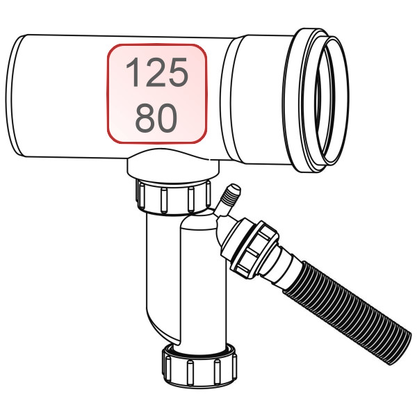 Bild von Abgasrohr DN 125/80 mit Kondensatablauf und Siphon