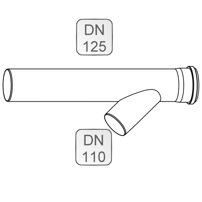 Bild von Sammlerrohr PP DN125 x 675 mm mit schrägem Abgang DN110