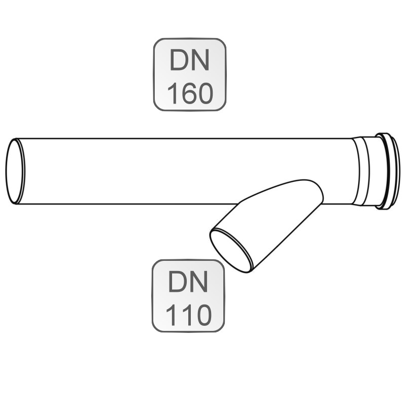 Bild von Sammlerrohr PP DN160 x 675 mm mit schrägem Abgang DN110