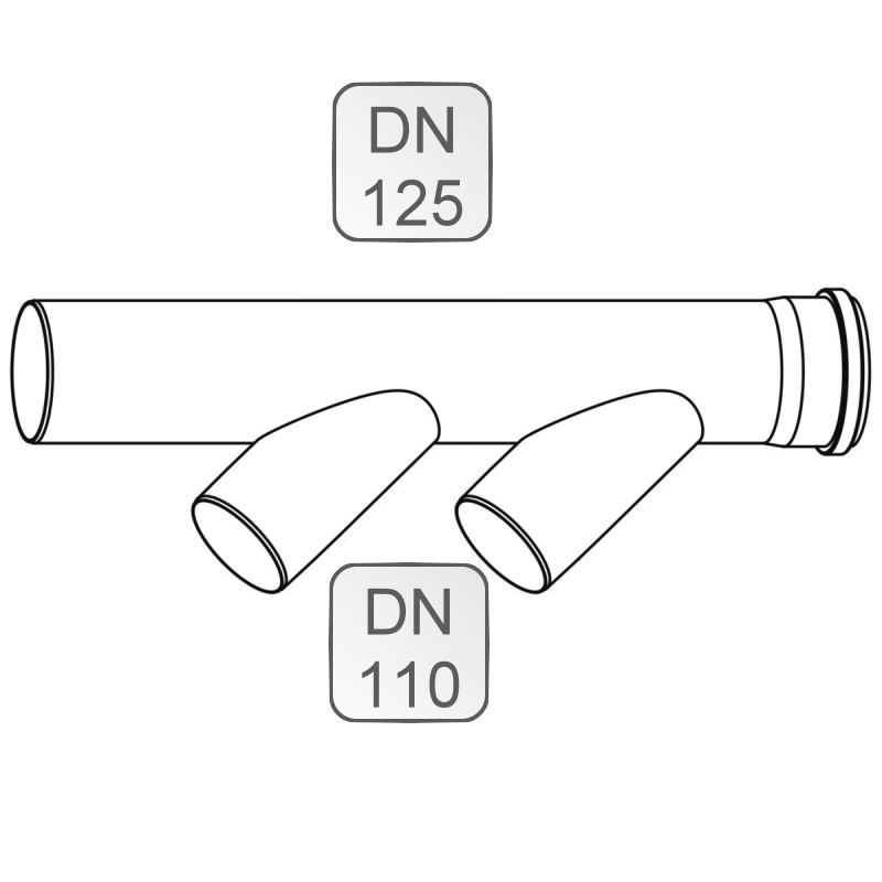 Bild von Sammlerrohr PP DN125 x 675 mm mit 2x schrägem Abgang DN110