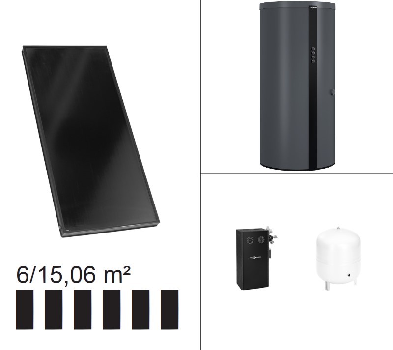 Bild von Paket Vitosol 200-FM, 6x SV2F, HU Vitocell 340-M 910 Liter, Solarmodul