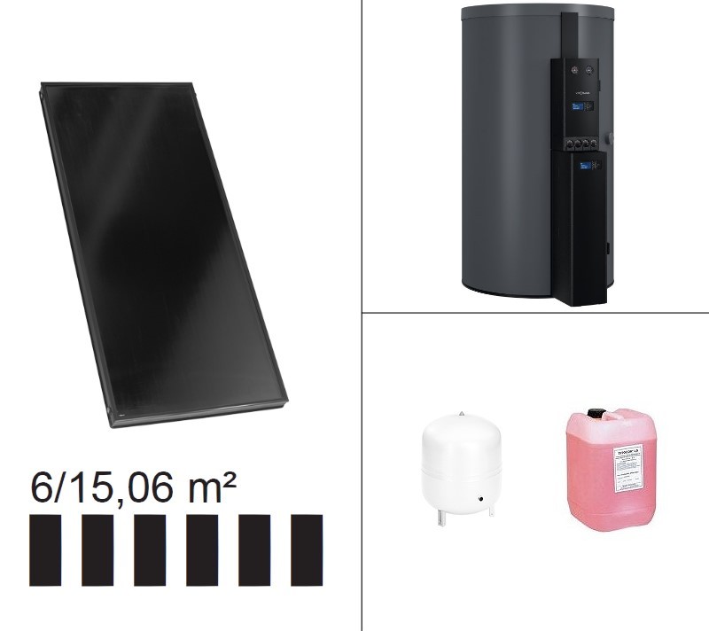 Bild von Paket Vitosol 200-FM, 6x SV2F, Vitocell 140-E 910 Liter, Vitotrans 353, SM1A vitographite
