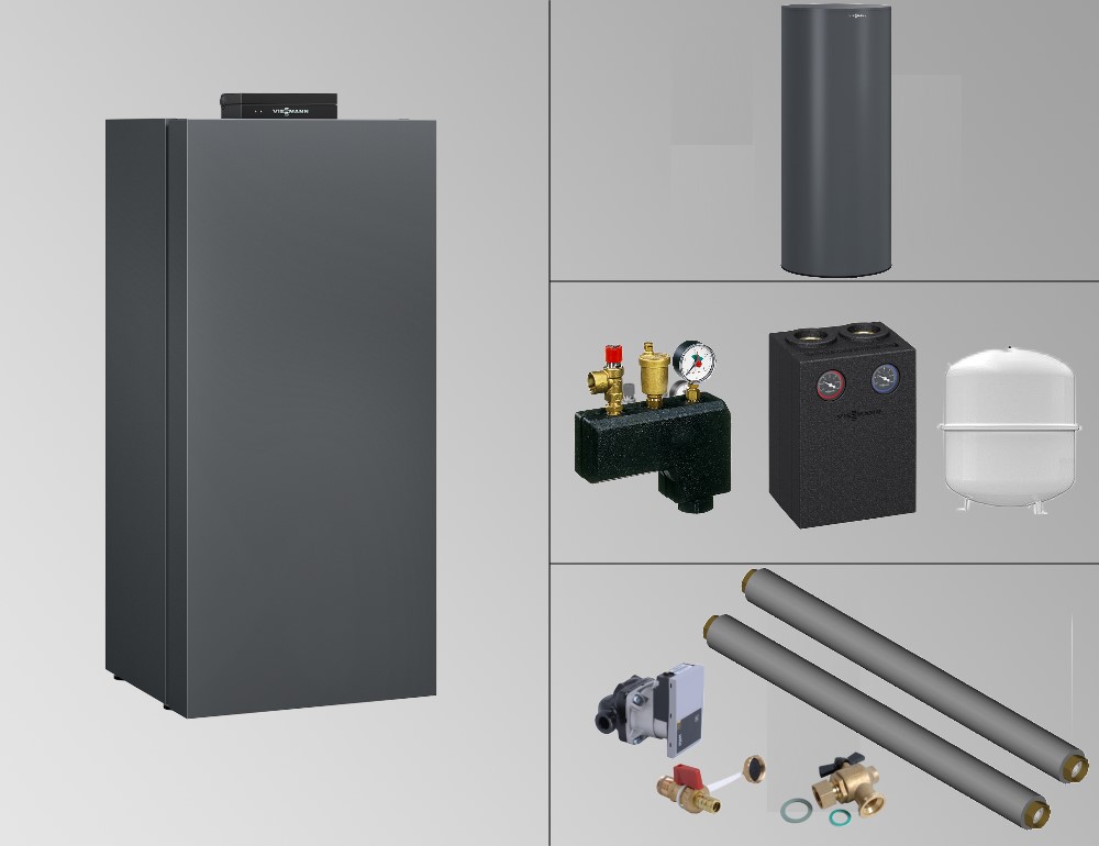 Bild von 35 kW Paket Vitocrossal 300 mit 200 L Edelstahlspeicher Vitocell 300-V EVIB-A