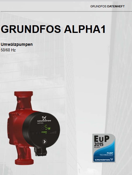 Datenheft Grundfos Alpha 1 Heizungspumpen