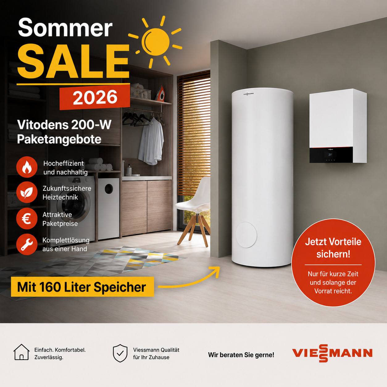 Z029809 Viessmann Vitodens 200-W Heizungspaket 11kW/160L - 7 Zoll Display