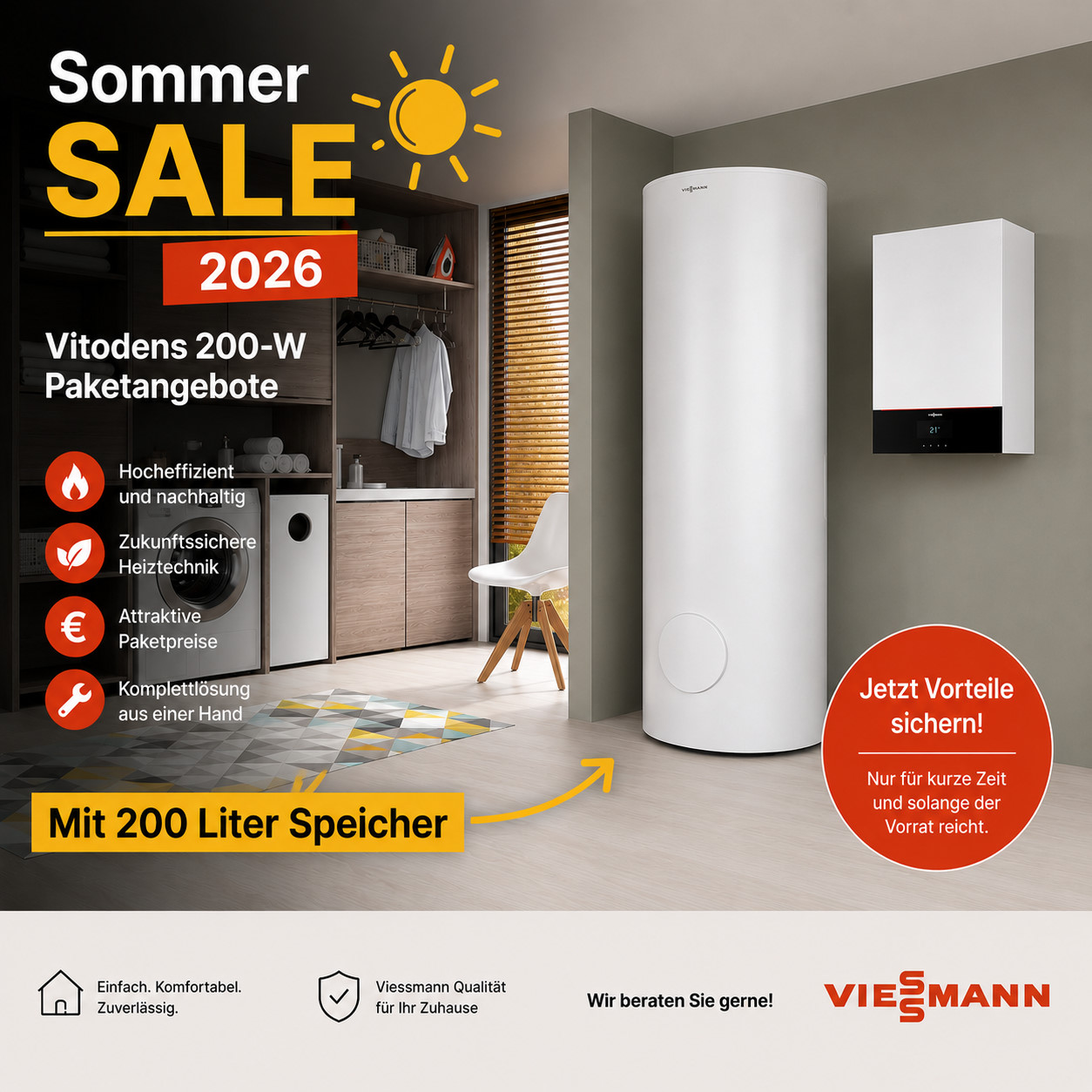 Z029813 Viessmann Vitodens 200-W Heizungspaket 19kW/200L - 7 Zoll Display
